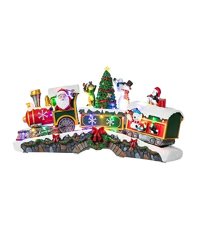 Glitzhome 20" Lighted Resin Christmas Santa Train Village