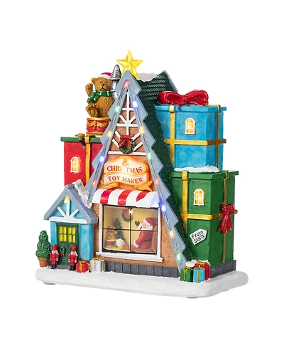 Glitzhome 10.75" Lighted Resin Christmas Toy Market Village
