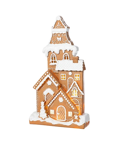 Glitzhome 17.75" Lighted Resin Christmas Gingerbread House Figurine