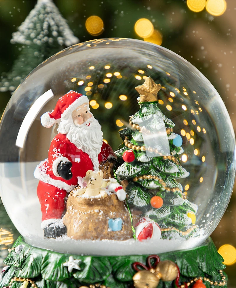 Glitzhome 150mm Lighted Resin Christmas Musical Snowflakes Santa Water Globe
