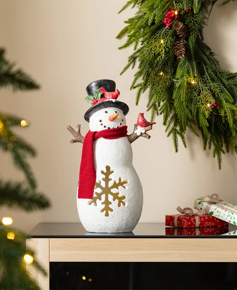 Glitzhome 15" Lighted Resin Christmas Snowman Figurine