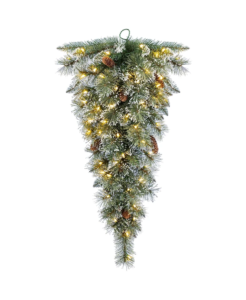 Glitzhome 3 ft Pre-Lit Frosted Greenery Pinecones Christmas Teardrop