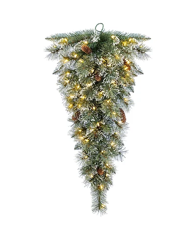 Glitzhome 3 ft Pre-Lit Frosted Greenery Pinecones Christmas Teardrop
