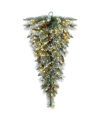 Glitzhome 3 ft Pre-Lit Frosted Greenery Pinecones Christmas Teardrop