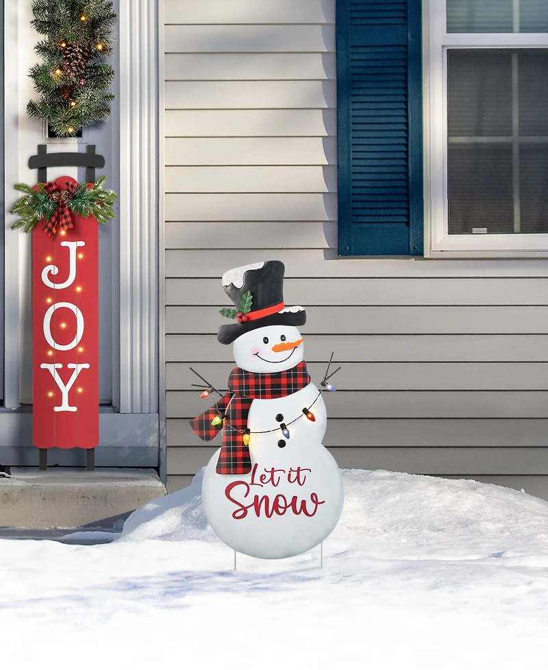 Glitzhome 36" Lighted Metal Christmas Let It Snow Snowman Yard Stake