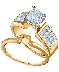 Diamond Princess Quad Bridal Set (1-1/10 ct. t.w.) in 14k Two-Tone Gold
