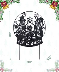 Glitzhome 30" Metal Christmas Silhouette Snowman Family Yard Stake or Wall Decor