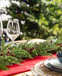 Glitzhome 6 ft Polyethylene Christmas Dripping Cedar Garlands with Berries, Set of 2