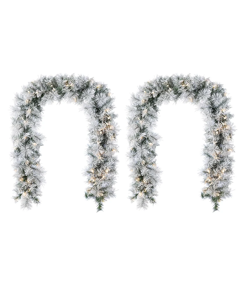 Glitzhome 6 ft Pre-Lit Snow Flocked Pine Christmas Garlands, Set of 2