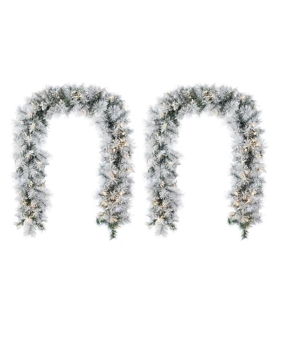 Glitzhome 6 ft Pre-Lit Snow Flocked Pine Christmas Garlands, Set of 2