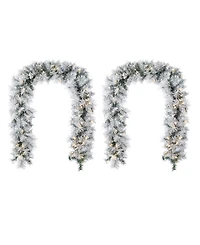 Glitzhome 6 ft Pre-Lit Snow Flocked Pine Christmas Garlands, Set of 2