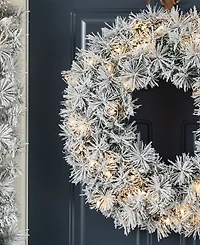 Glitzhome 24" Pre-Lit Snow Flocked Pine Christmas Wreath