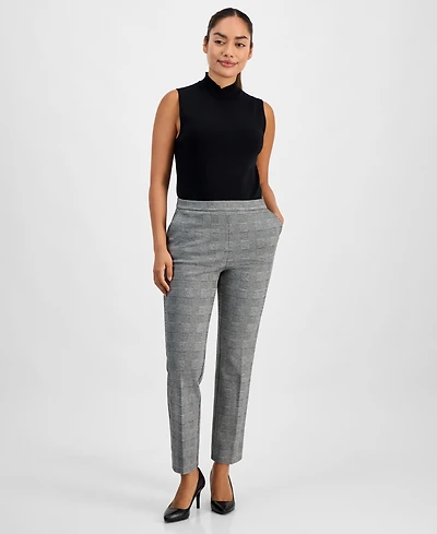 Ak Anne Klein Petite Glen Plaid Straight-Leg Pants