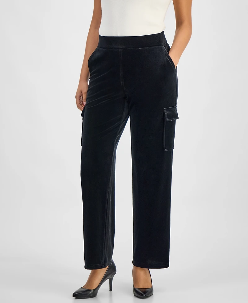 Ak Anne Klein Petite Velour Pull-On Cargo Pants