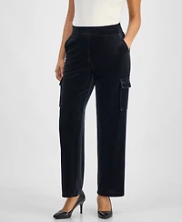 Ak Anne Klein Petite Velour Pull-On Cargo Pants