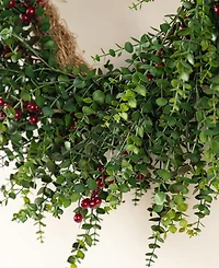 Glitzhome 28" Polyethylene Christmas Dripping Eucalyptus Wreath with Berries