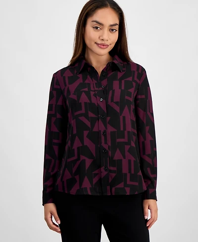 Ak Anne Klein Petite Geo-Print Shirt
