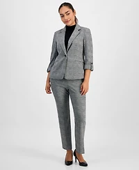 Ak Anne Klein Women's Plaid Jacquard Notch-Collar 3/4-Sleeve Jacket