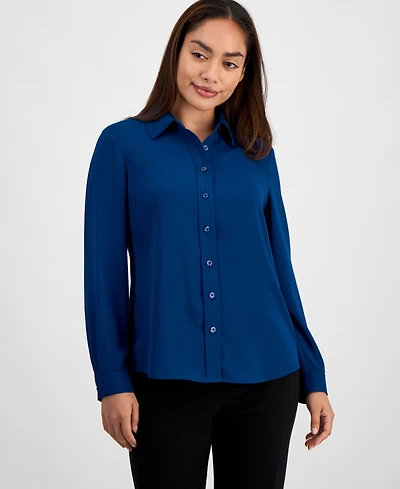 Ak Anne Klein Petite Long-Sleeve Button-Front Shirt