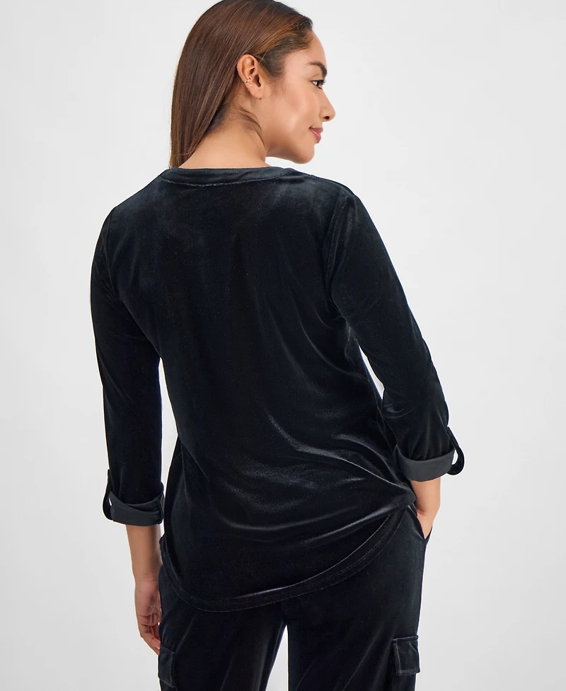 Ak Anne Klein Petite Velour Split-Neck Top