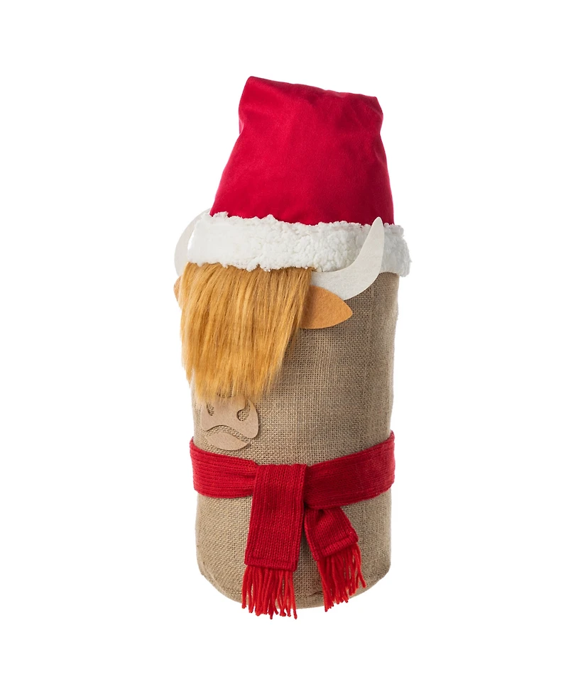 Glitzhome 20" Polyester Christmas Linen Highland Cow Doorstop Porch Decor