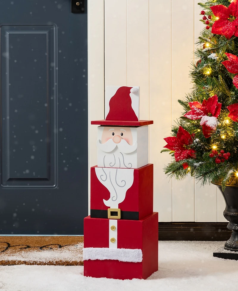 Glitzhome 24.5" Wood Christmas Santa and Nutcracker Reversible Boxed Porch Decor
