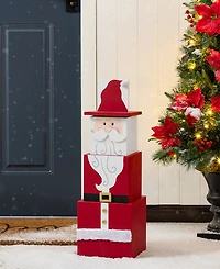 Glitzhome 24.5" Wood Christmas Santa and Nutcracker Reversible Boxed Porch Decor