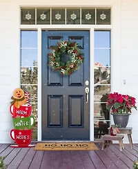 Glitzhome 34.5" Wooden Christmas Gingerbread Man on Coffee Cup Porch Decor