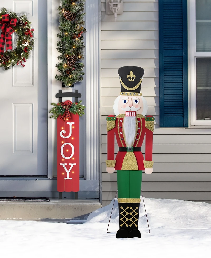 Glitzhome 60" Wooden Christmas Traditional Nutcracker Porch Decor