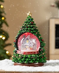 Glitzhome 100mm Lighted Resin Christmas Musical Snowflakes Christmas Tree Water Globe