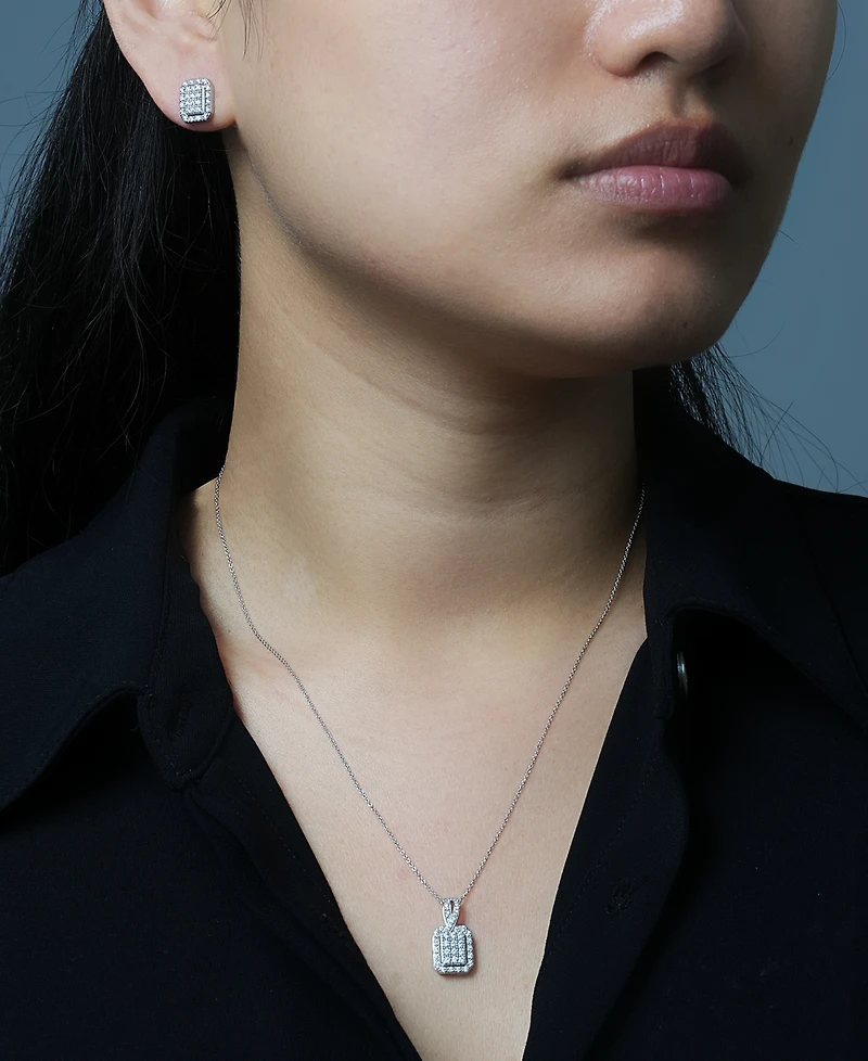 Diamond Octagon Halo Cluster 18" Pendant Necklace (1/3 ct. t.w.) in Sterling Silver, Macy's Exclusive