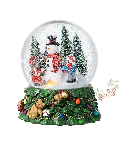 Glitzhome 150mm Lighted Resin Christmas Musical Snowflakes Snowman Water Globe