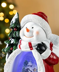 Glitzhome 100mm Lighted Resin Christmas Snowflakes Snowman Water Globe