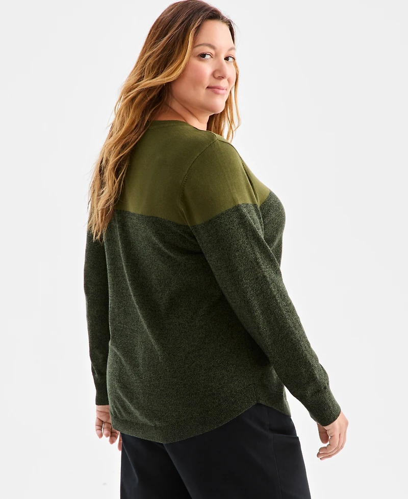 Style & Co Plus Cotton Color-Block Crewneck Sweater, Macy's Exclusive
