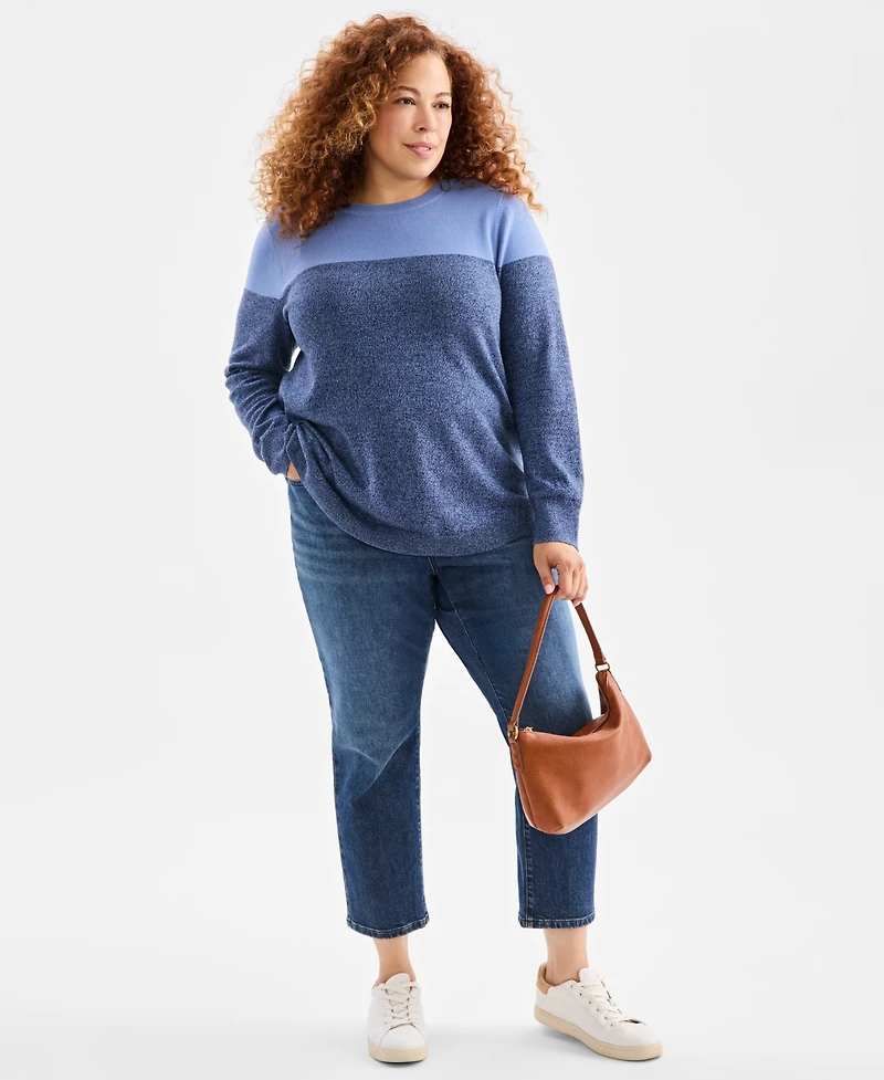 Style & Co Plus Cotton Color-Block Crewneck Sweater, Macy's Exclusive