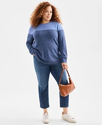 Style & Co Plus Cotton Color-Block Crewneck Sweater, Macy's Exclusive