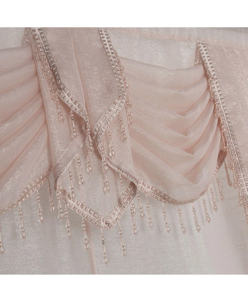 Kate Aurora Ultra Glam Beaded Sparkly Sheer Window a Bag Curtain Set - 58 in. W x 84 L, Rose