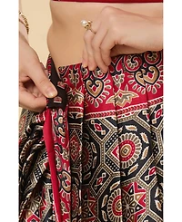 One Minute Saree Women's Zoya Ajrakh Red Ready to Wear Satin Printed One Minute Saree