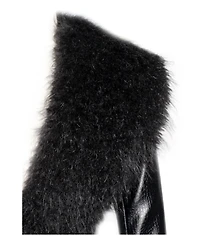 Miss Circle Women's Zella Black Fur Trim Faux Croc Leather Coat