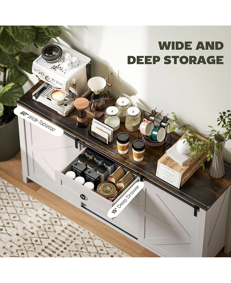 Homcom Farmhouse Sideboard Buffet Cabinet with Doors Distressed