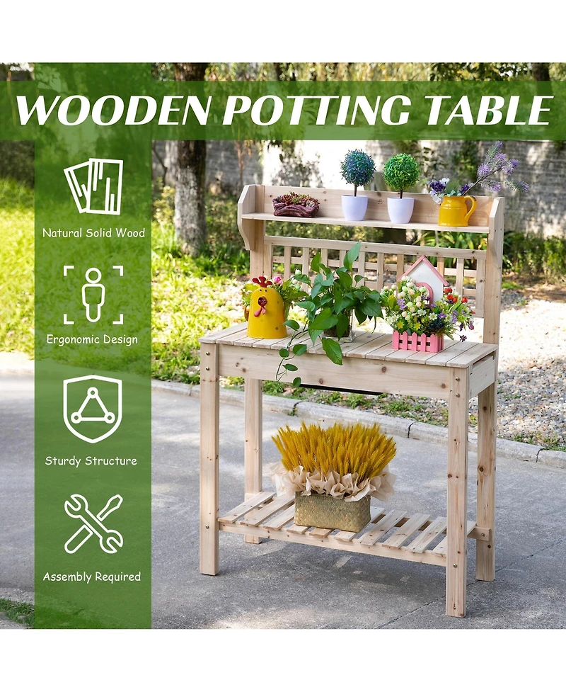 Outsunny 39'' x 18'' x 55'' Garden Potting Work Table w/ Hidden Storage, Natural