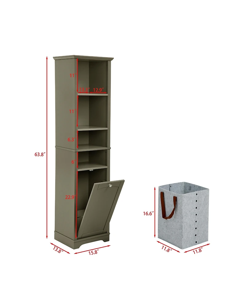 Casainc 64" Tall Bathroom Storage Cabinet with Adjustable Shelves, Laundry Hamper & Hidden Storage