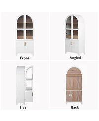 Casainc 71" Kitchen Pantry Cabinet with Door Shelves, Farmhouse Kitchen Storage Cabinet with Open & Adjustable Shelves, Hidden Drawer & Glass Doo