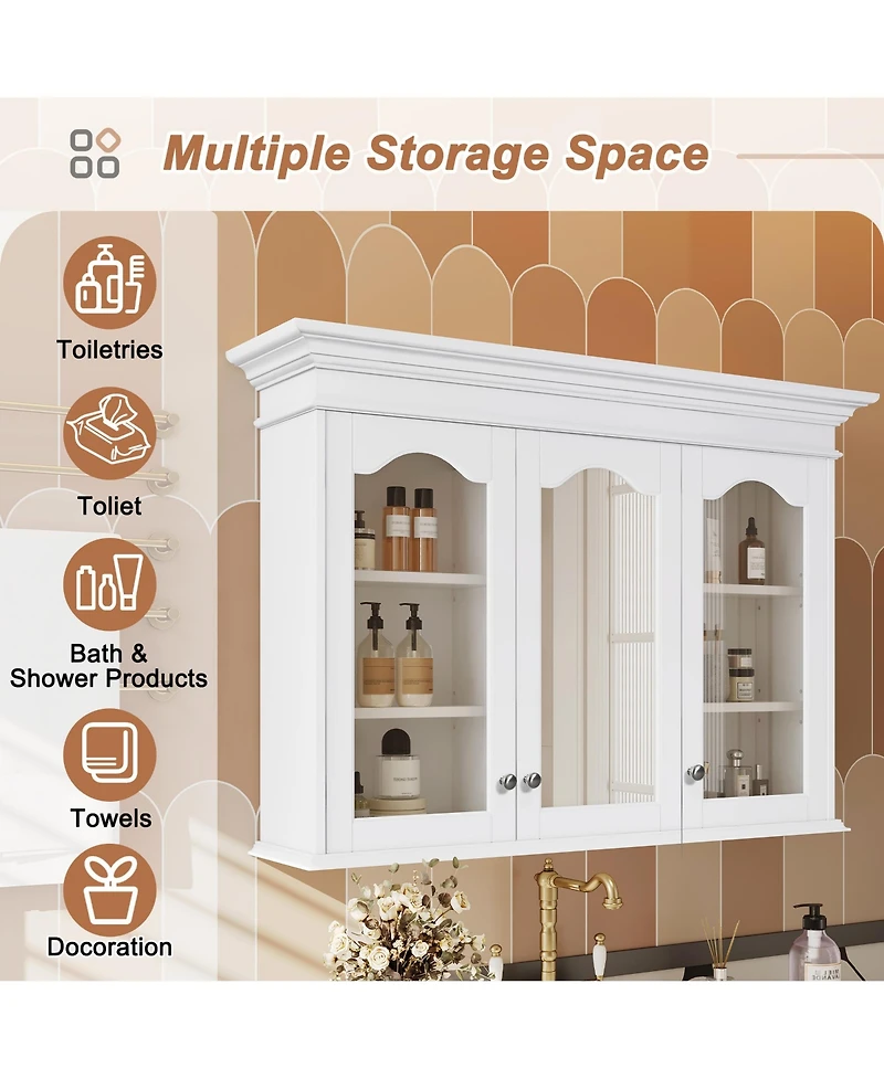Casainc 40" Medicine Cabinet with Mirror Doors and Shelves, Glass Door Wall Mounted Bathroom Cabinet