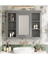 Casainc 35" x 27.5" Bathroom Mirror Cabinet with 6 Open Shelves, Wall Mounted Medicine (No Vanity)