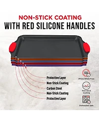 Baking Set – 10 Piece Kitchen Oven Bakeware Set – Deluxe Non-Stick Blue Coating Inside and Outside – Carbon Steel – Red Si
