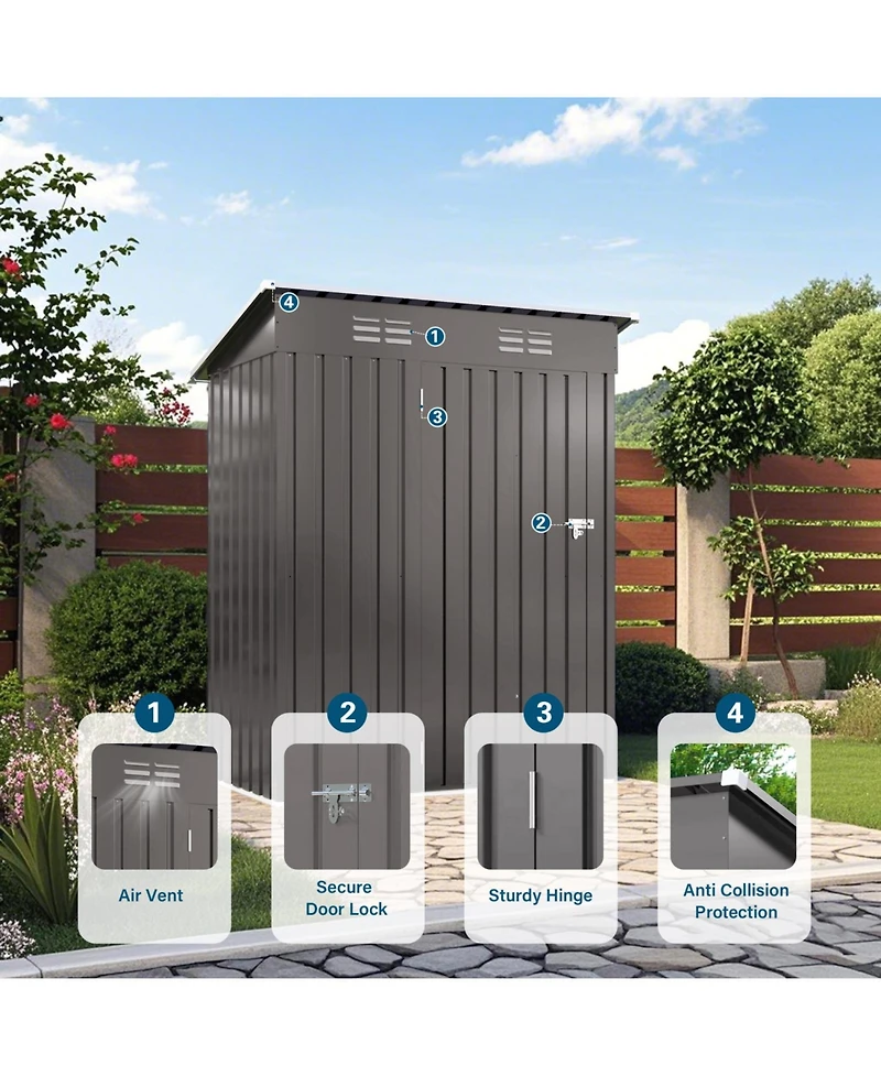 Streamdale Furniture 5x3 Ft Metal Outdoor Storage Shed Gray