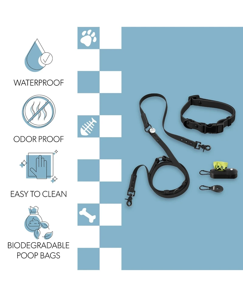 The Licker Store, Luna 8FT Adjustable 6-in-1 Waterproof Hands-Free Leash and Collar with Led Flashlight, Bag Dispenser