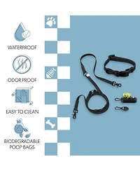 The Licker Store, Luna 8FT Adjustable 6-in-1 Waterproof Hands-Free Leash and Collar with Led Flashlight, Bag Dispenser