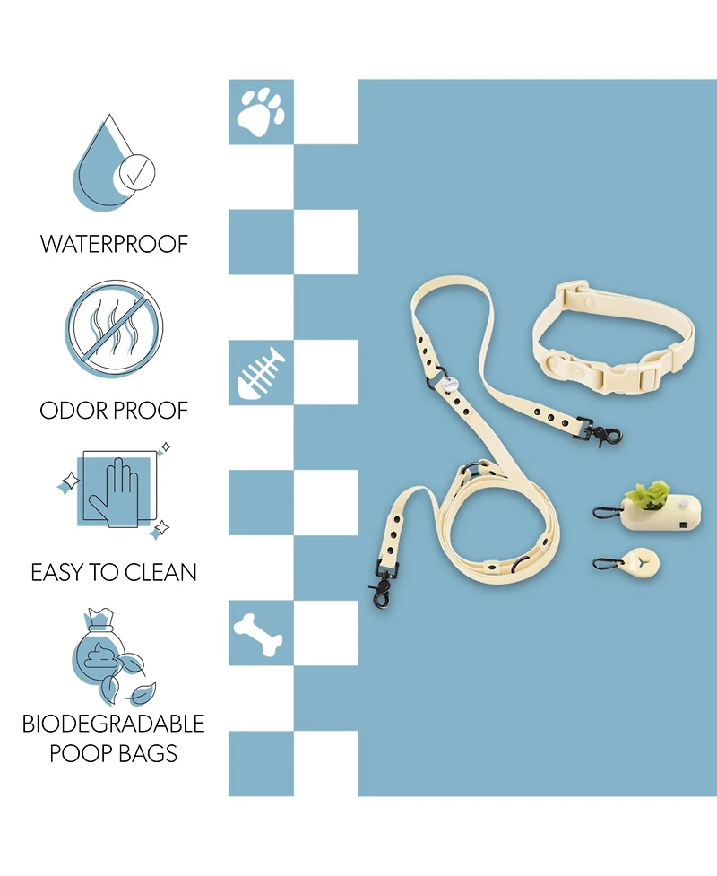 The Licker Store, Luna 8FT Adjustable 6-in-1 Waterproof Hands-Free Leash and Collar with Led Flashlight, Bag Dispenser
